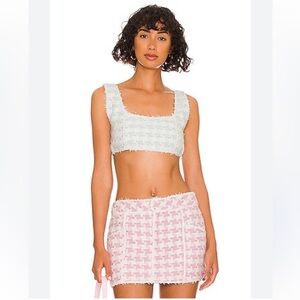Retrofete Finn bra blue & white lightweight tweed top crop sexy night out L NWT